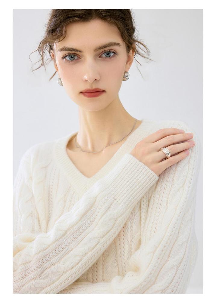 Lekasha Women's Cashmere V-Neck Cable Knit Pullover for Autumn/Winter