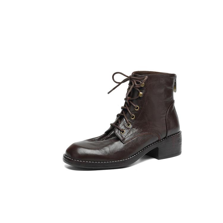

Fashion NEW Autumn Women Boots Genuine Leather Shoes for Women Round Toe Chunky Heel Shoes Lace-up Modern Boots Casual Zip Daily Shoes 34