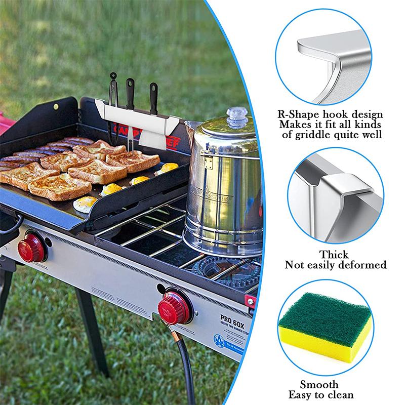 LMETJMA Stainless Steel Griddle Spatula Stand Grill Barbecue Tool Rack Hold Rack Griddle Accessories Holder Clip JT44