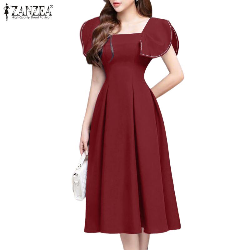 ZANZEA Women Square Neck Summer Casual Sleeveless Dress