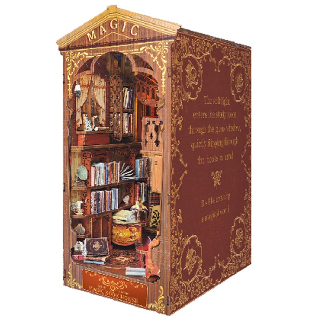 New DIY Book Nook Kit 3D Wooden Miniature Dollhouse Bookend Building with LED Light Bookshelf Decoration Birthday New Year Gifts