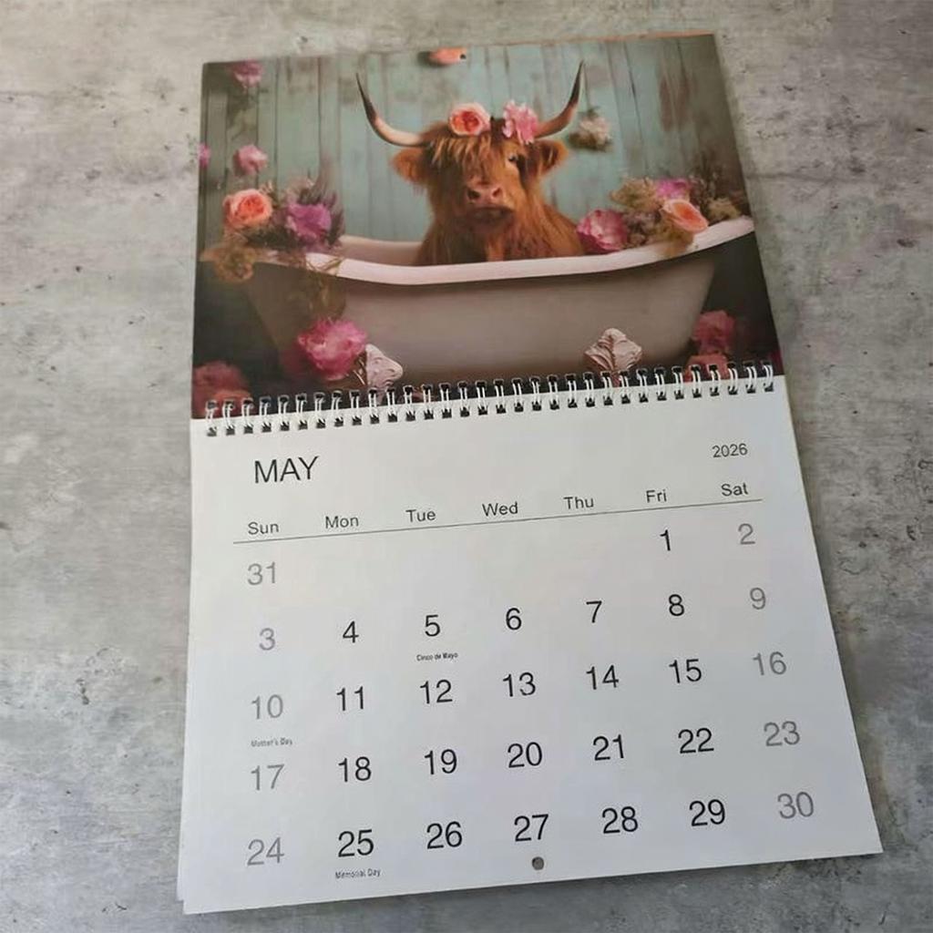 Highlands Cow Calendar 2026 Monthly Planner, 12 Month Wall Calendar,tub Cow 2026 Wall Calendar For Animals Lovers