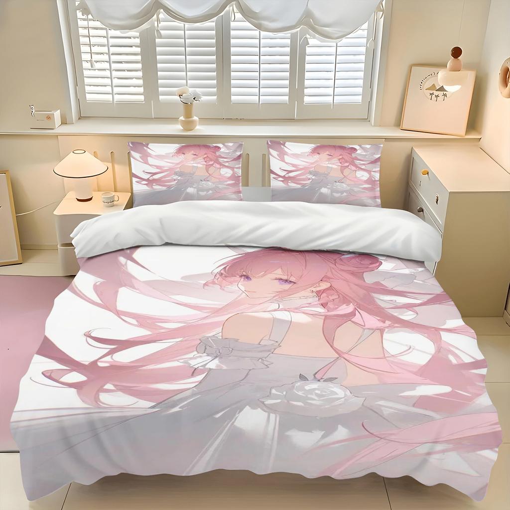 Cute N-Nikke Doro Doll Duvet Cover Set Soft Wash Bed 3 Piece Summer Comfortable Student Dormitory Home Baby Bedding Best seller