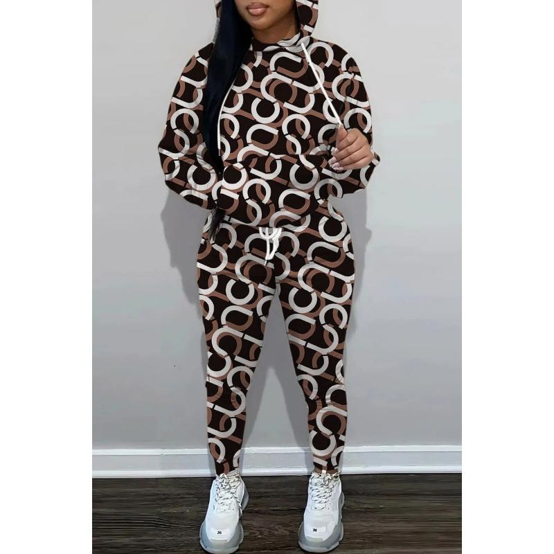 New Autumn And Winter Casual Sportswear Set Hoodie Sweater Set Women'S Chain Printing