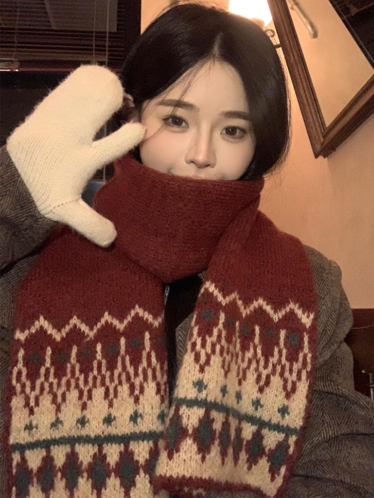 Women Winter Knitted Scarf Headscarf Ladies Casual Red Print Warm Scarve Mujer Foulard Wrap Shawl New Christmas New  Gifts