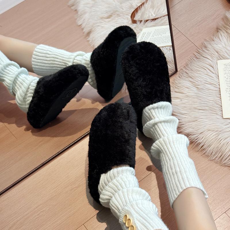 Fashion and lightweight suede thick-soled fluffy slippers women's shoes 2025 new winter wear high-heeled warm bag head slippers