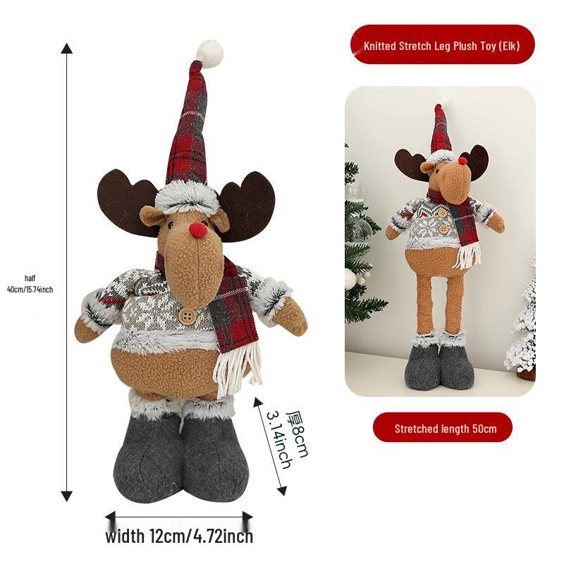Teleskopische Schneemann- & Rentier-Plüschdekorationen mit Strickmützen für die Weihnachtsausstellung