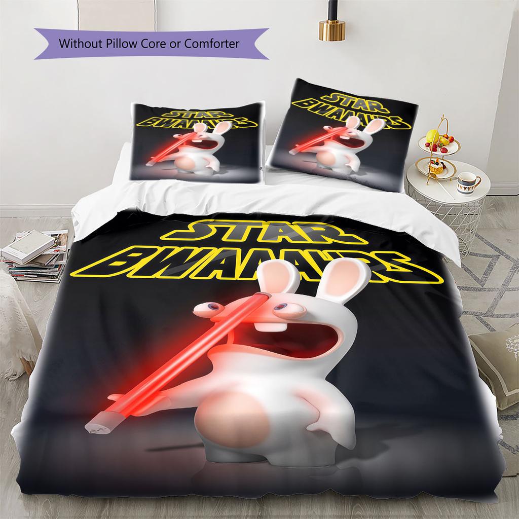 Rabbids Invasion Smile Bedding Quilt Set Quilt Cover Pillowcase Home Decoration Birthday Gift (1 * duvet cover + 2 * pillowcase, without core)