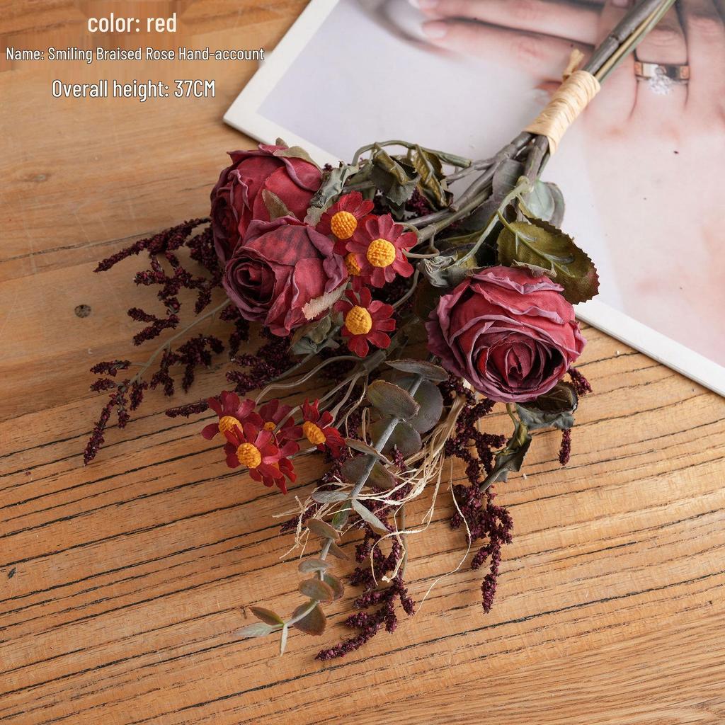 Artificial Smile Dry Rose Bouquet - INS Style Fake Floral Greenery for Wedding Decor
