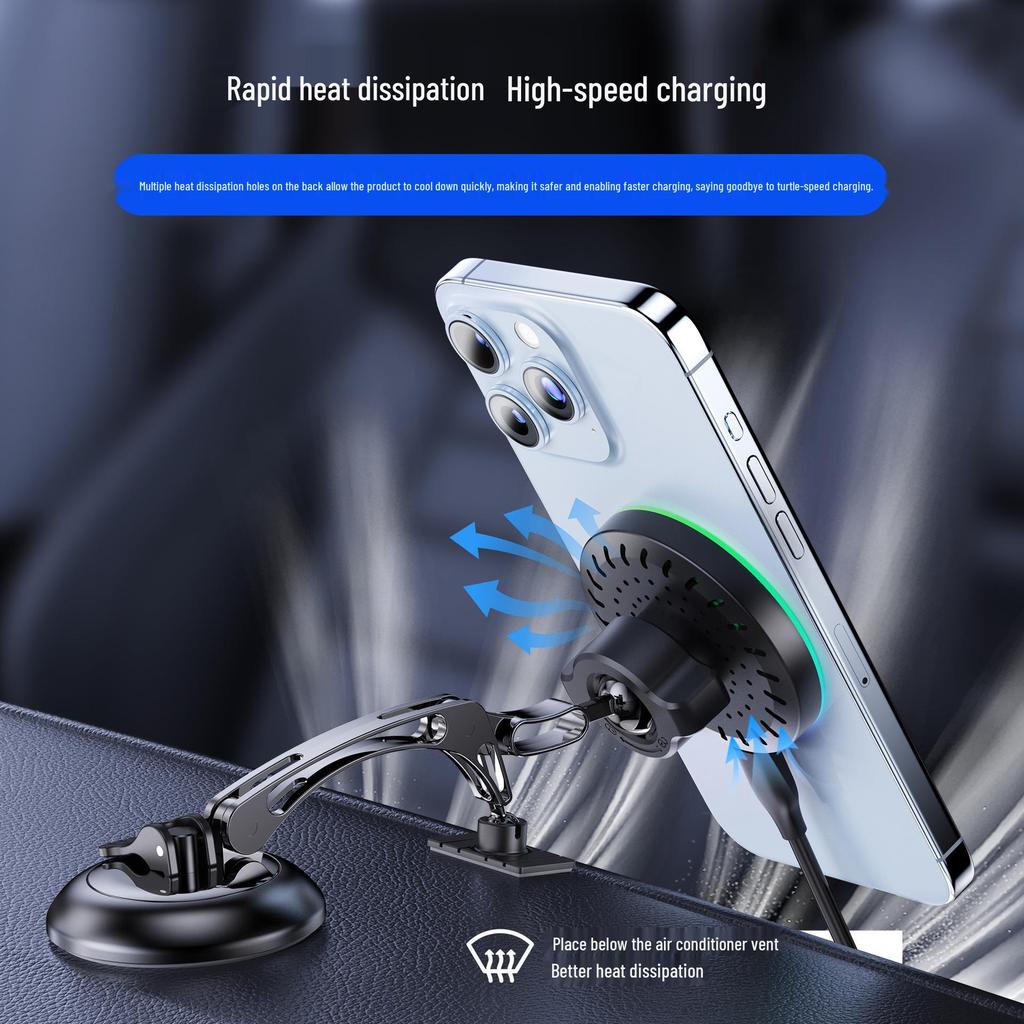 Magnetic Wireless Car Charger & Phone Holder with Strong Adhesion and Heat Dissipation