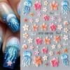 3D Summer Ocean Nail Stickers Beach Themed Begonia Flower Shell Starfish Jellyfish Plumeria Nail Art Decorations For Women Girls