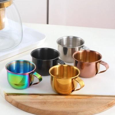 Tasse à saké style coréen avec anse Tasse à jus 60 ml Mug à café Mini Tasse à thé en acier inoxydable 304 Alcool