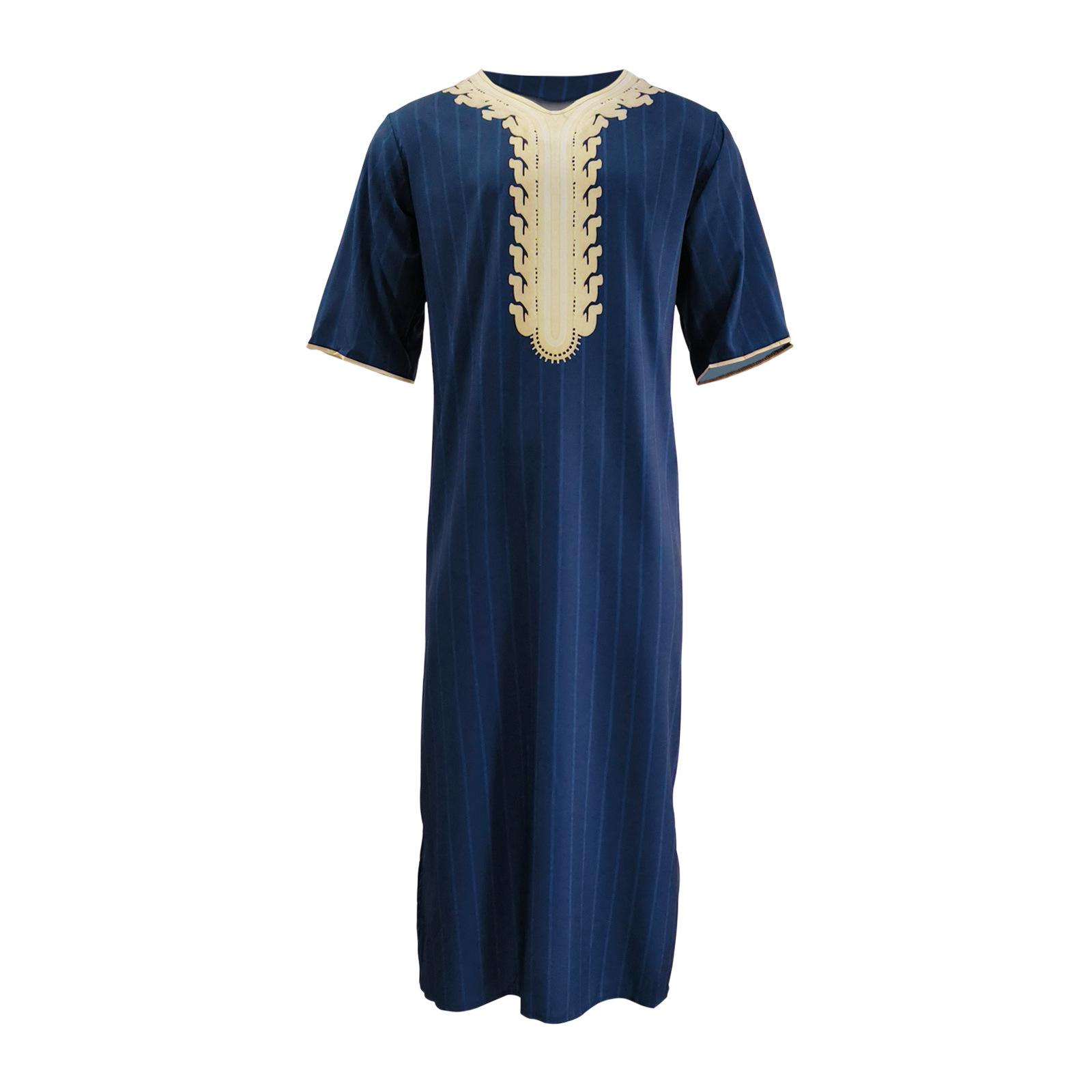 

Мужской арабский халат, свободный мусульманский халат с v-образным вырезом и короткими рукавами, мужская мусульманская одежда с ближневосточным принтом XXXXL