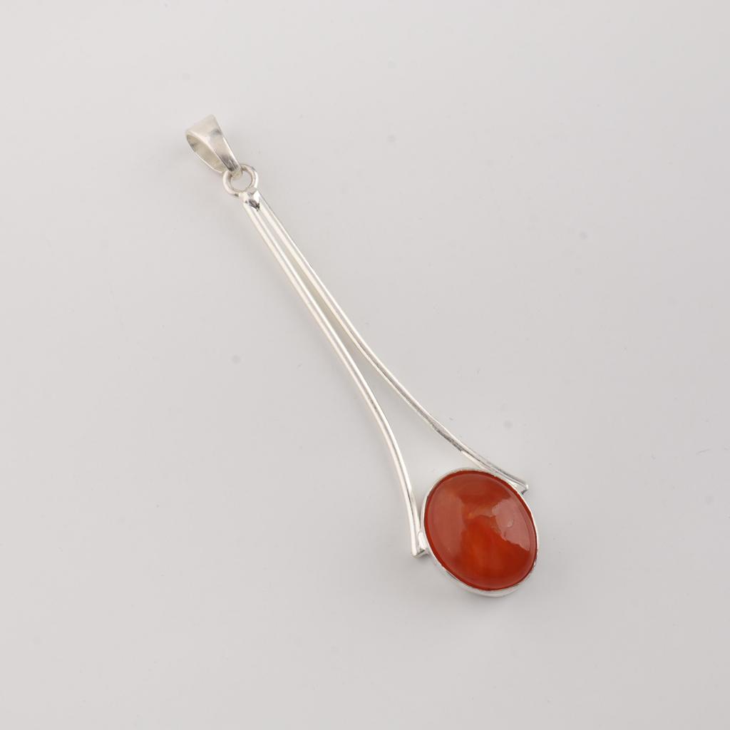 Pietra Preziosa Naturale Corniola Argento Sterling 925 Gioielli Fatti a Mano Pendente di Design 1,79" PP-69-24
