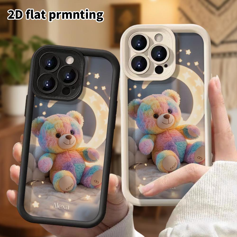 Phone Case: 2D Flat Design Suitable for iPhone 18 17 16 15 14 13 Pro Step Protection Case, Moon Lamp Bear, Christmas and Halloween Gift