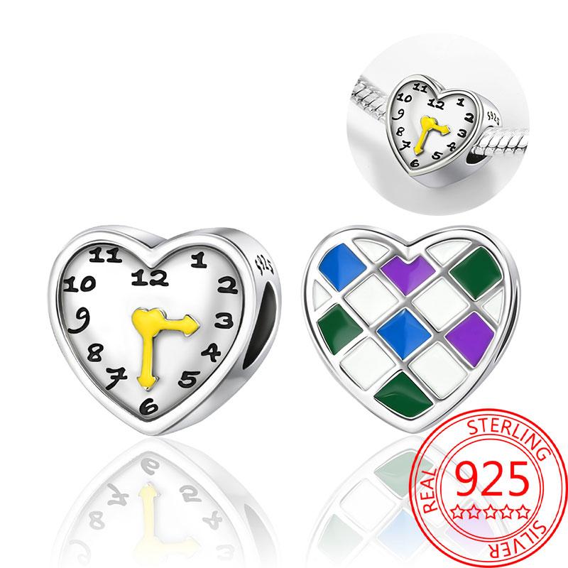 Breloque Pendentif Perles Cœur Rose Scintillant Cuivre Compatible Bracelet Original Pour Femmes Bijoux Cadeaux Saint-Valentin