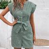 Summer Casual Striped Jumpsuit - Women's Short Sleeve Jumpsuit with Shorts, European & American Style for Trendy Commutes