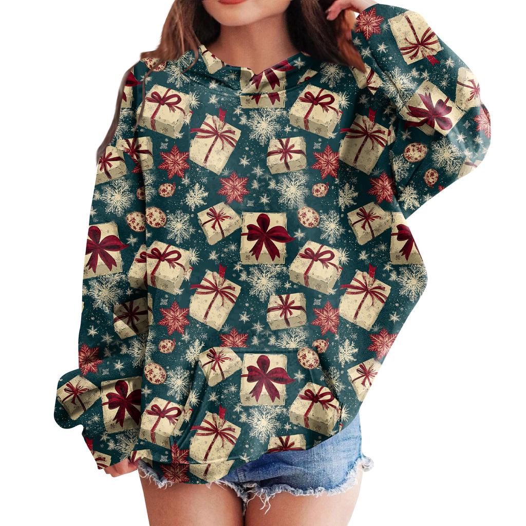 Sweatshirts Til Teen Piger Hættetrøjer Langærmet Snoretræk Pullover Sød Oversized Hættetrøje Juledag