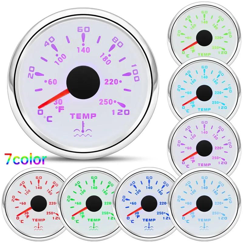 ZMFJH 0~120℃ 52MM Water Temperature Gauge with Sensor 10.2MM Universal Car Boat Yacht Water Temp Meter Indicator 7 Color Light
