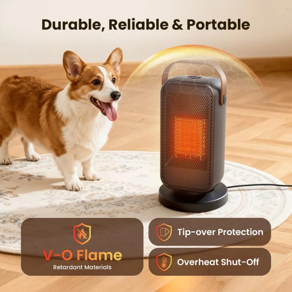 Space Heater, Quiet & Safe Portable Electric Heater for Indoor Use
