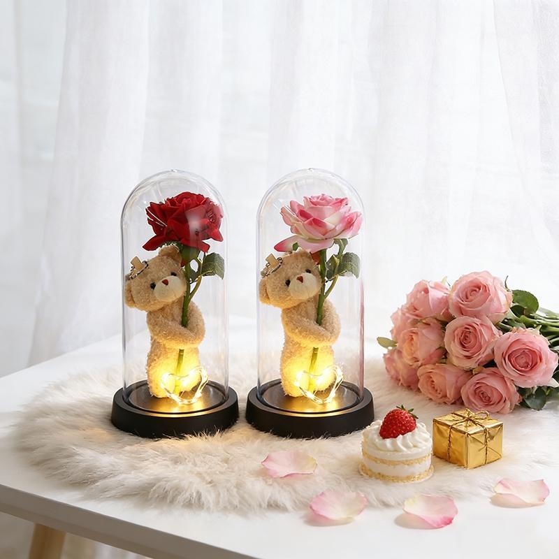 Rosa Eterna Fiore Luminoso Rosa Nel Vetro Fiore Artificiale Accessorio da Tavolo Fiore Con Scatola Regali per la Festa della Mamma Compleanno