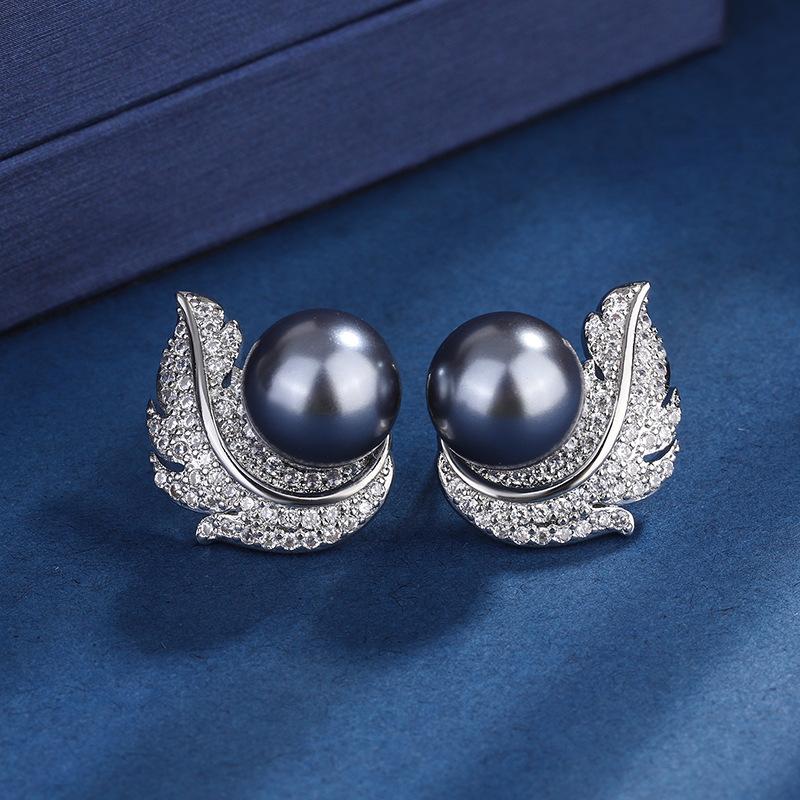 Jewelry Copper Bottom Gold-Plated Inlaid Fritillary Pearl Diamond Gray Bead Creative Set 14Mm12Mm