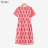 ZANZEA Women Casual Round Neck Short Sleeve Print Patchwork Dress