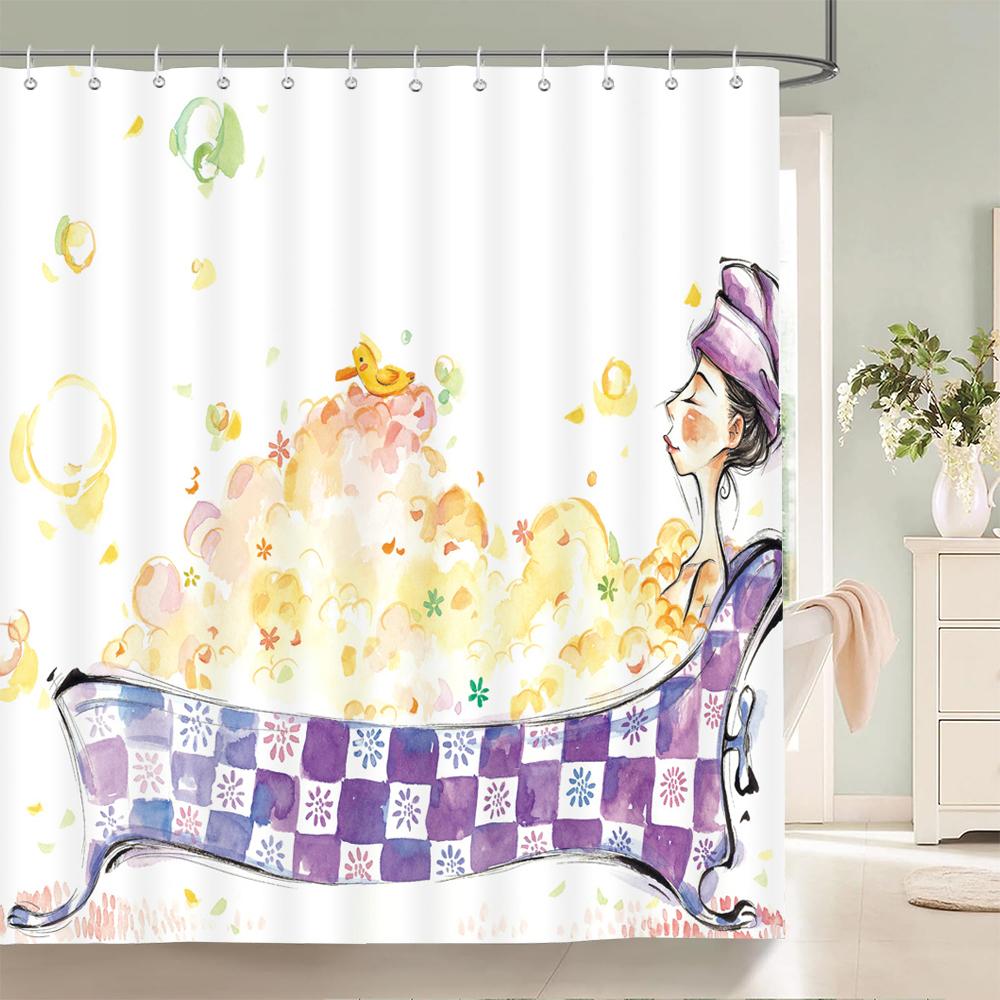 Romantic Pink 3D Shower Curtains Girls Bath Printing Bathroom Shower Curtain Waterproof Polyester Fabric Bath Curtain Decoration