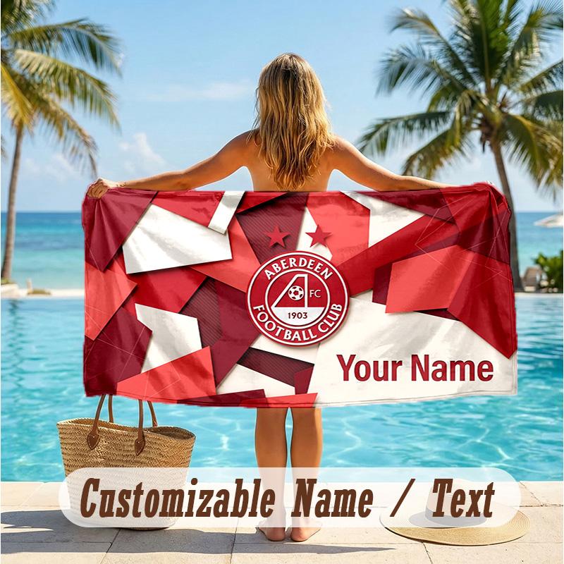 Custom Text Beach Towel, Soft Absorbent Swimming Multi-use TowelAberdeen FC