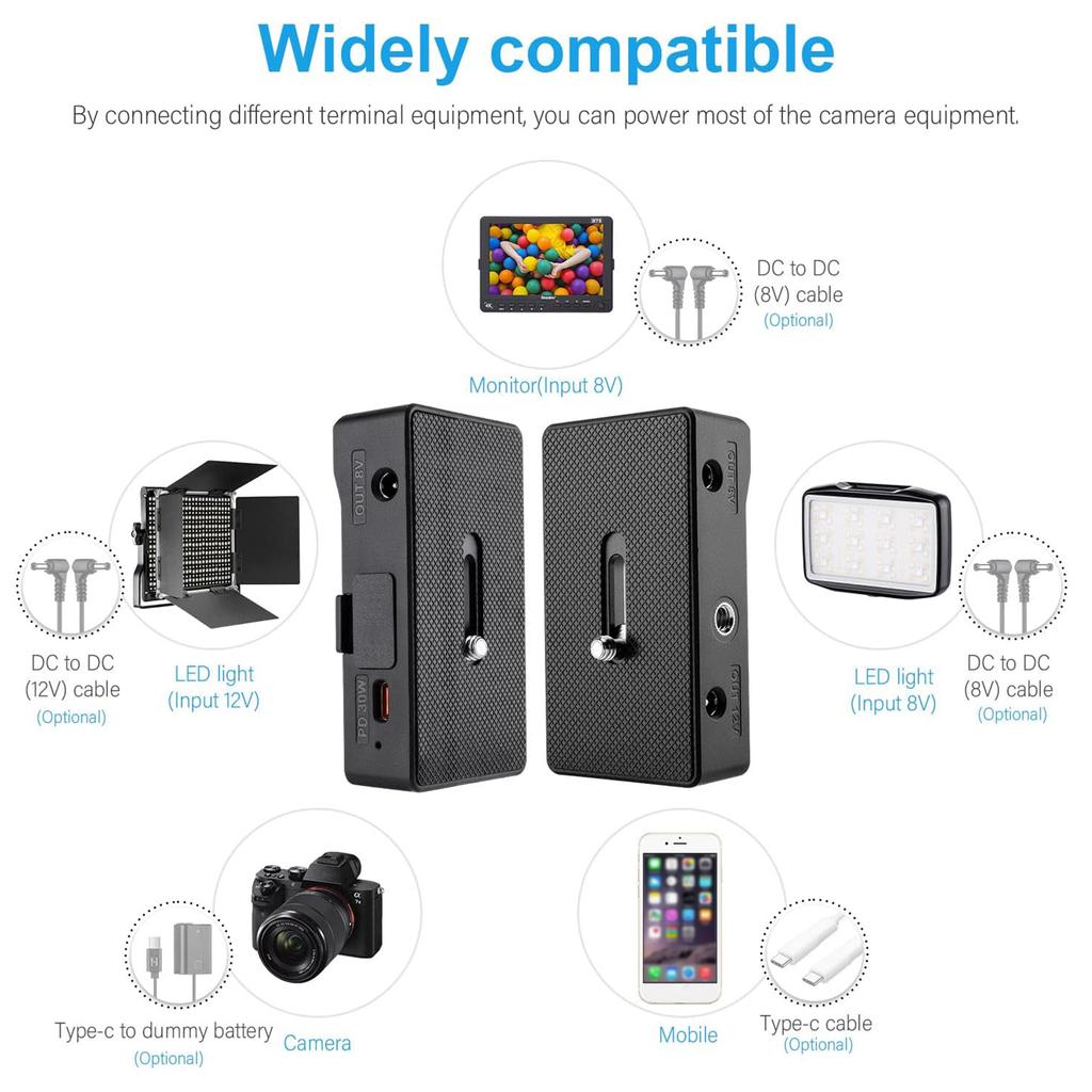 NP-F Battery Charger Metal Battery Adapter Plate Cold Shoe Adapter 1/4in For NP-F550 F750 F970 For BMPCC 4K 6K DSLR ILDC