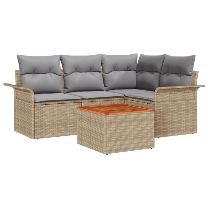 VidaXL Ensemble de canapé de jardin 5 pièces avec coussins beiges en poly rotin et acacia 3347322