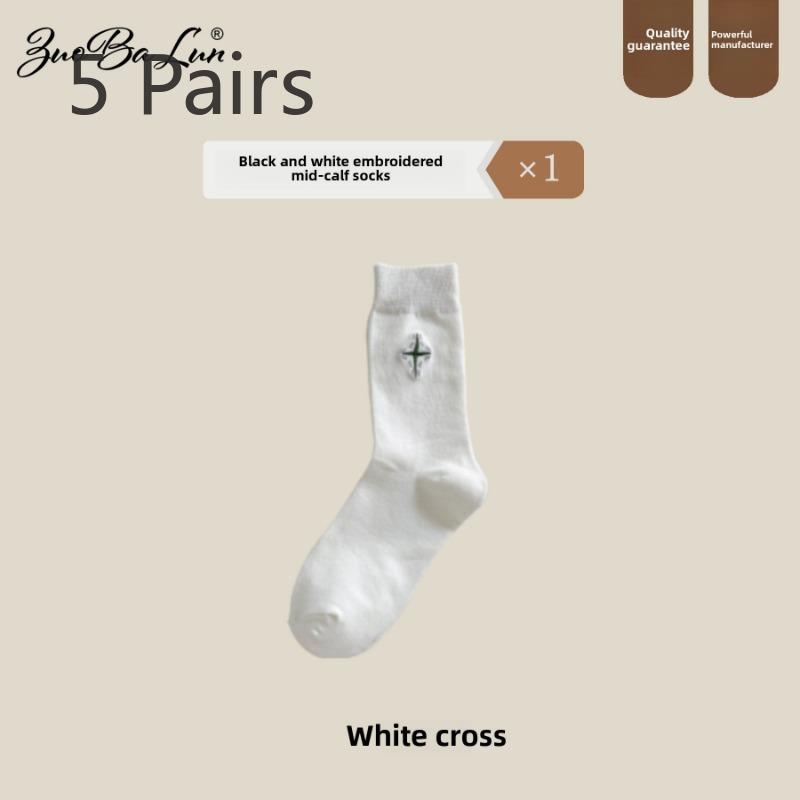 5 Pairs of Women's Summer Thin Letter Embroidery In The Tube Trend All Match Cotton Pile Socks