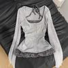 Fake Two-piece T-shirt Women's Spring Slim-fitting Design Lace Splicing Long-sleeved Top