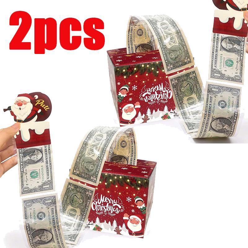 1/2PC Christmas Money Pull-Out Gift Box Red Christmas Surprise Money Box Kids Adults Favors Gifts Fun Surprise Cash Holder