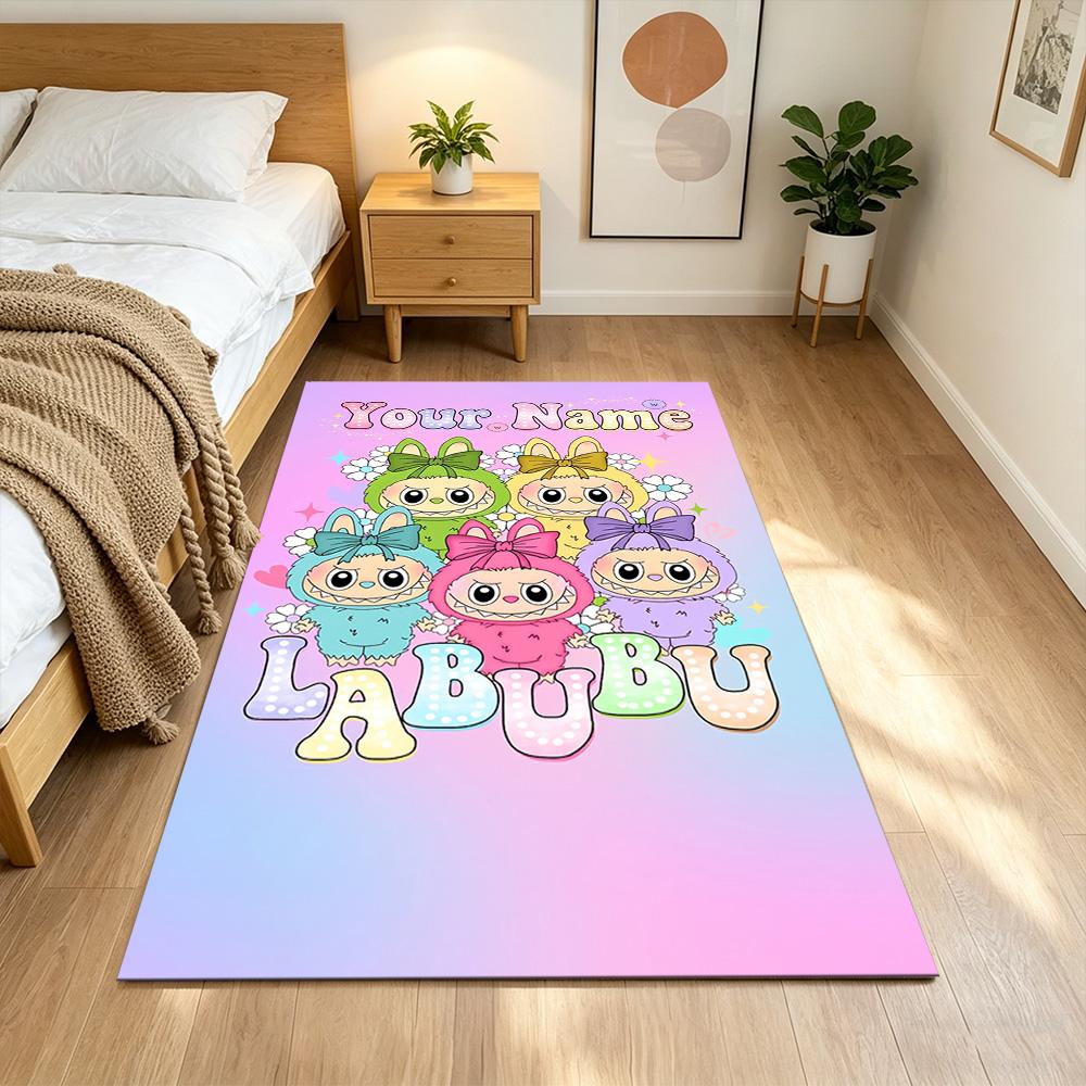Labubu Customizable Name Area Rug Design for Balcony Playrooms Living Rooms Study room Anti-slip Rug Decorate Offices Perfect Gift for Friends & Famil