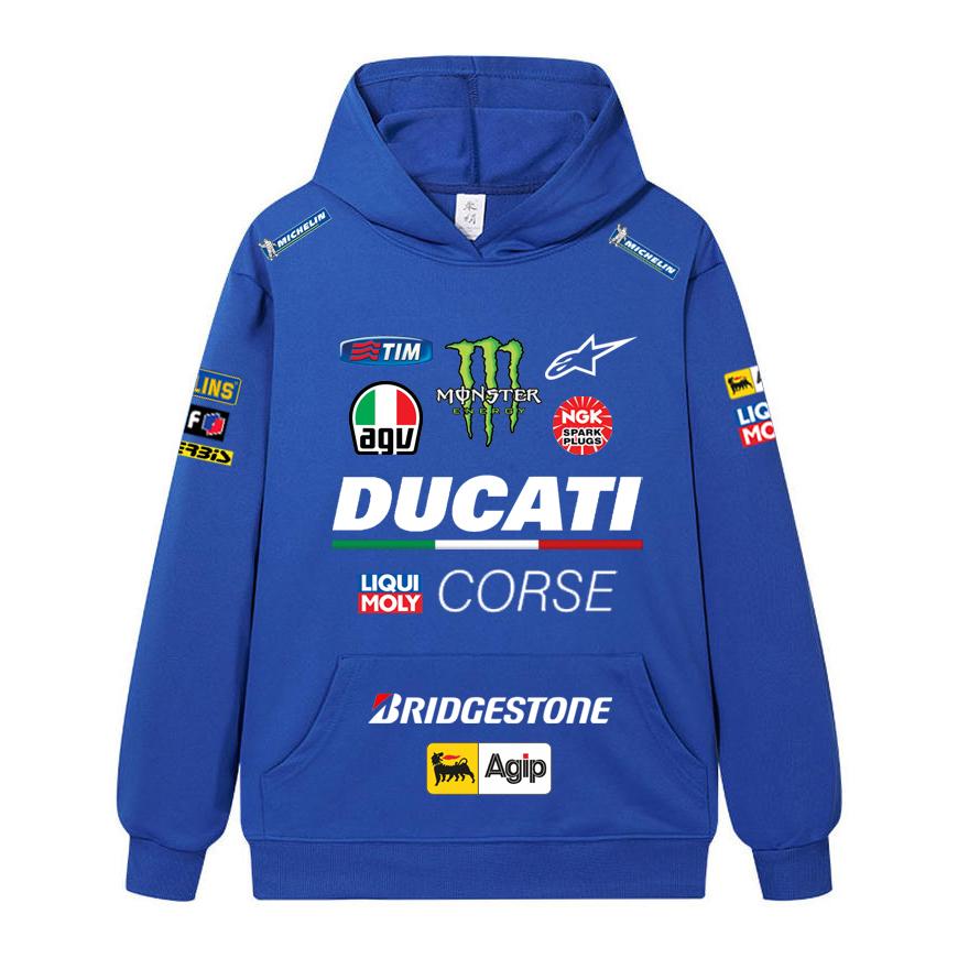 Ducati Felpa Corse MotoGP Racing, Unisex Oversize Streetwear Pullover con Stampa Completa Logo Sponsor