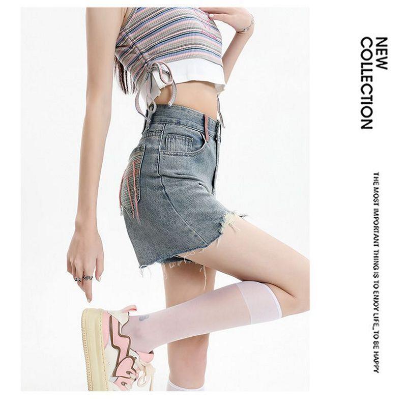Ripped Denim Shorts for Women Summer New High Waist Slimming Loose Thin Style Hot Girl A-Line Wide Leg Hot Pants Ins Trend