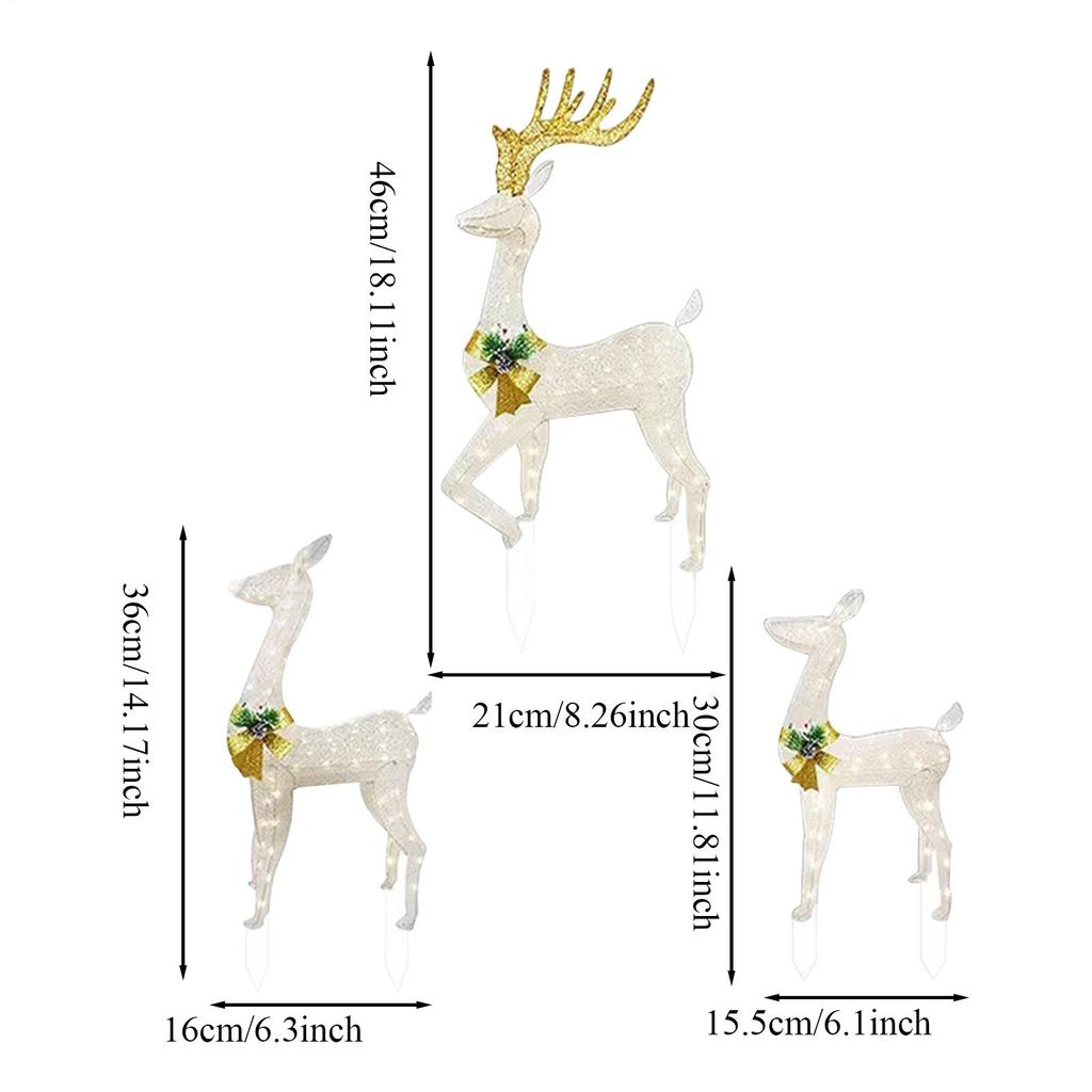 Christmas Yard Stake Decorations Realistic LED Light Festive Insertion 3 Pieces Outdoor Reindeer Christmas Yard Decoration For