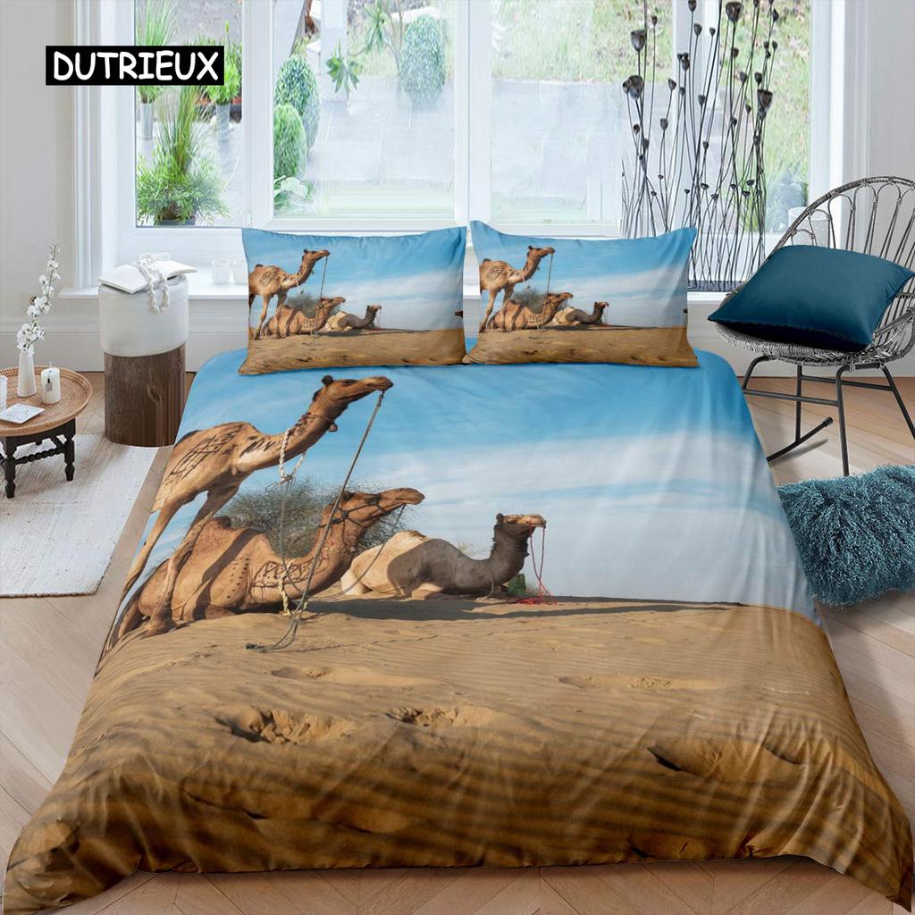 Camel Duvet Cover Set Sunset Desert Adventure Tehme Quilt Cover King Size Wildlife Animal Bedding Set for Children Teens Young