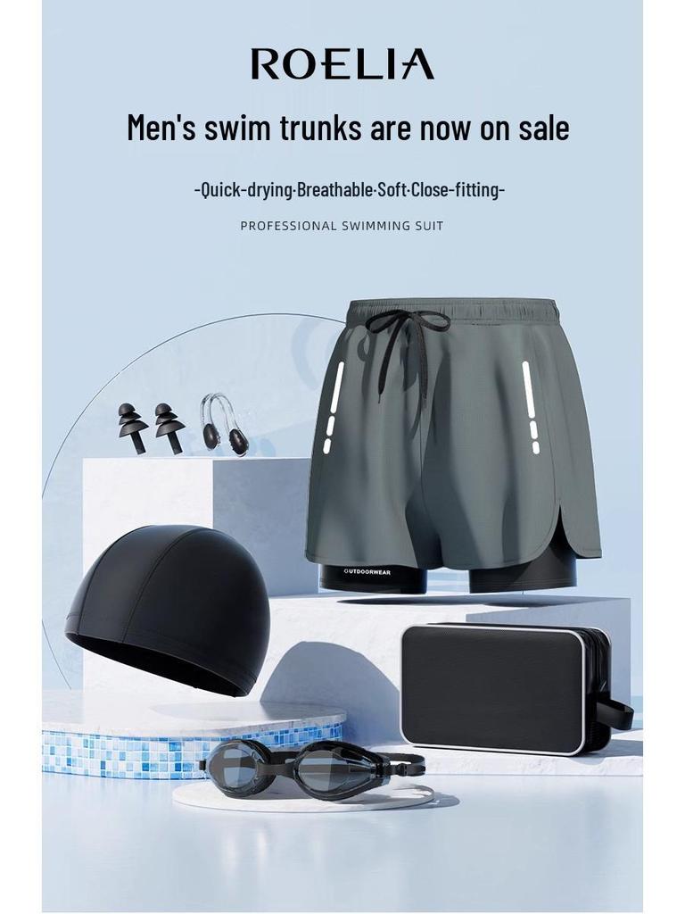 Men's Quick-Dry Swim Trunks: Running, Training, Beach, Double-Layer Anti-Embarrassment, Suitable for European and American Styles.