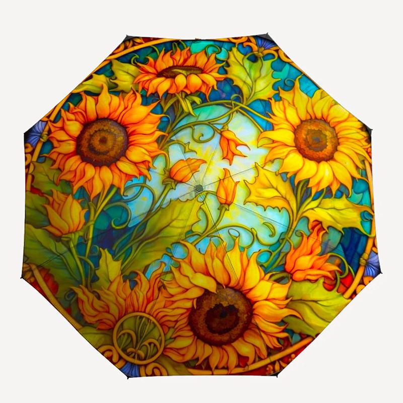 

1pc Sunflower Stained Glass Artwork Umbrella with Plastic Handle,Compact & Stylish,Suitable for All Seasons YS331007