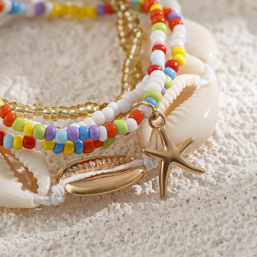Bracciale Boho con Perline di Riso e Conchiglie, Set di Braccialetti a Forma di Stella Marina da Spiaggia per Donna