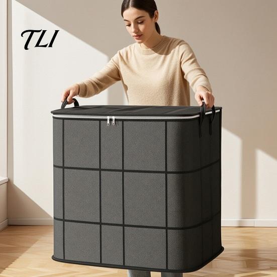 Home Storage Bags for Toys Moving Bin with Reinforced Handles And Zipper, Extra Large Capacity Supplies Linens Non-woven Fabric Organizer, Foldable