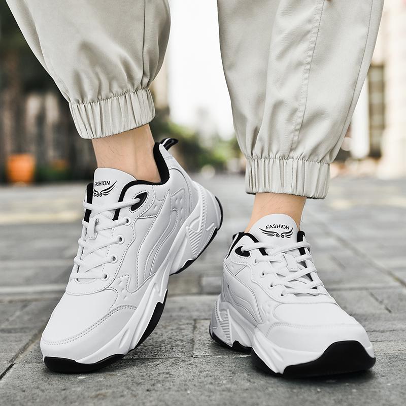 Men's Leather Sneakers Casual Shoes Sports Boys Pure Color Tennis Shoes