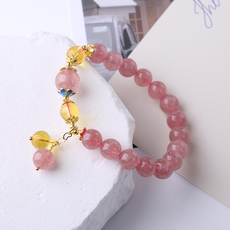 Natural Strawberry Crystal Bracelet Pink Crystal Bracelet Bangles Women Fashion Jewelry Accessories Gift