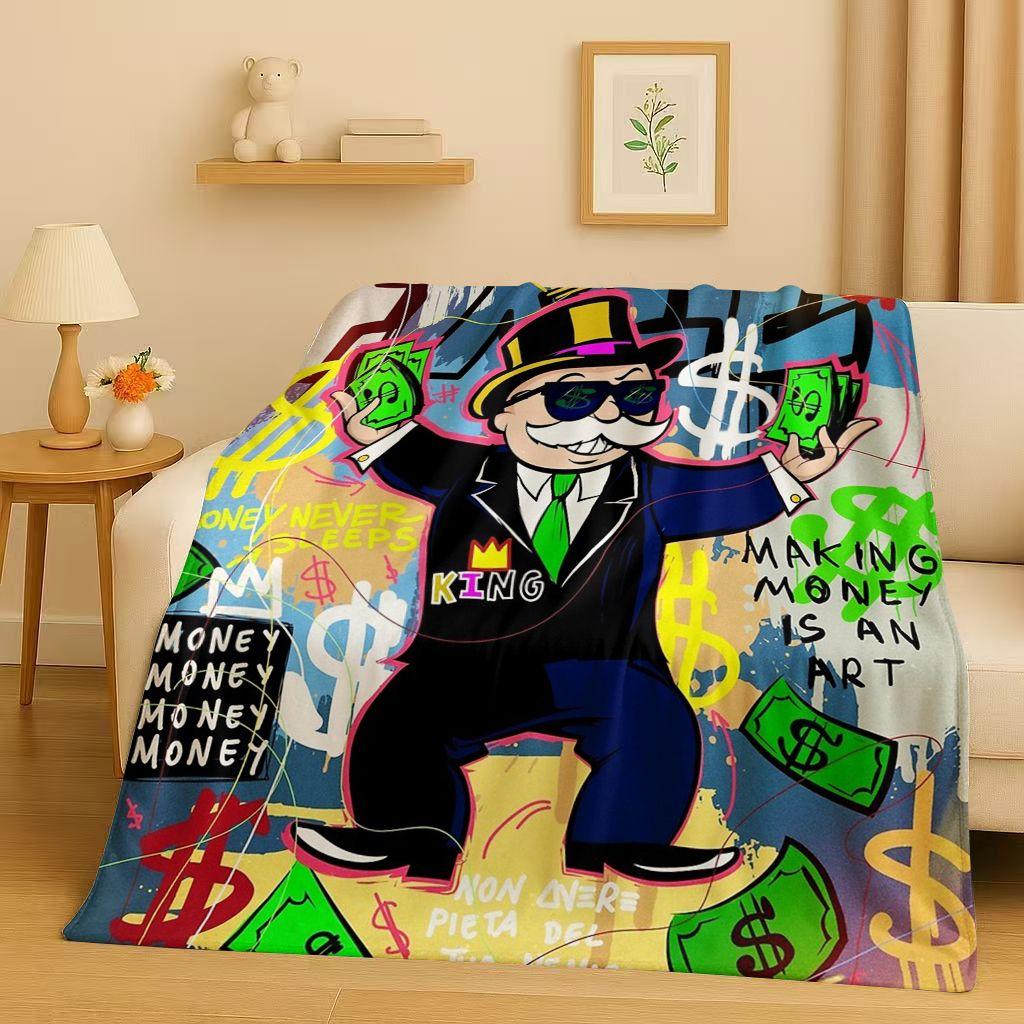 3D Rich Game Monopoly Money Dollar Cartoon Flannel Blanket,Ultra Soft Warm Plush Throw for Home Bedroom Bed Sofa Cover Kids Gift
