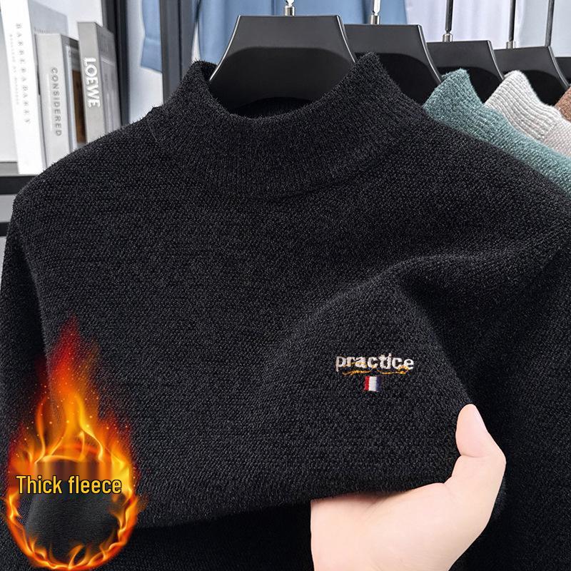 Men's Fleece-Lined Winter Embroidery Sweater