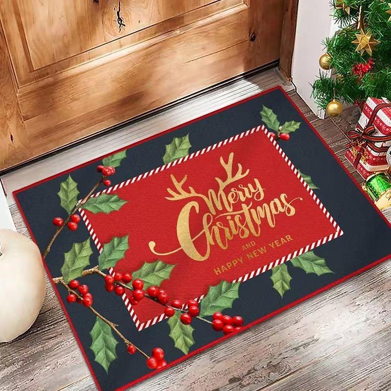 Christmas Themed Door Mat With Festive Patterns Like Christmas Trees Balls Snowflakes Non Slip Welcome Entrance Rug