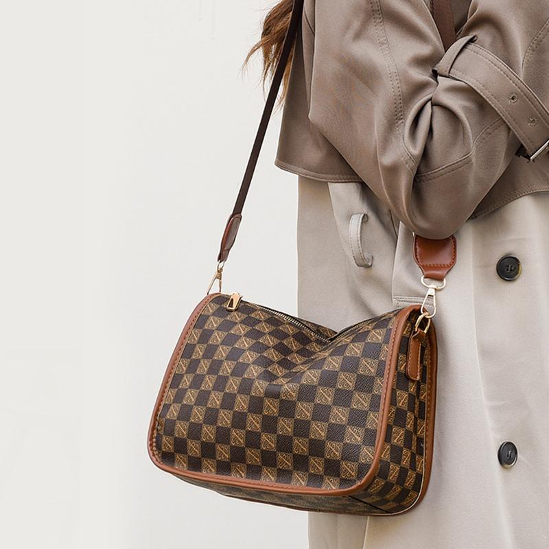 Classic Plaid Bags For Women Fashion Printed Shoulder Bag Large-Capacity Pu Leather Crossbody Bag Daily Use Handbag Purse CLE