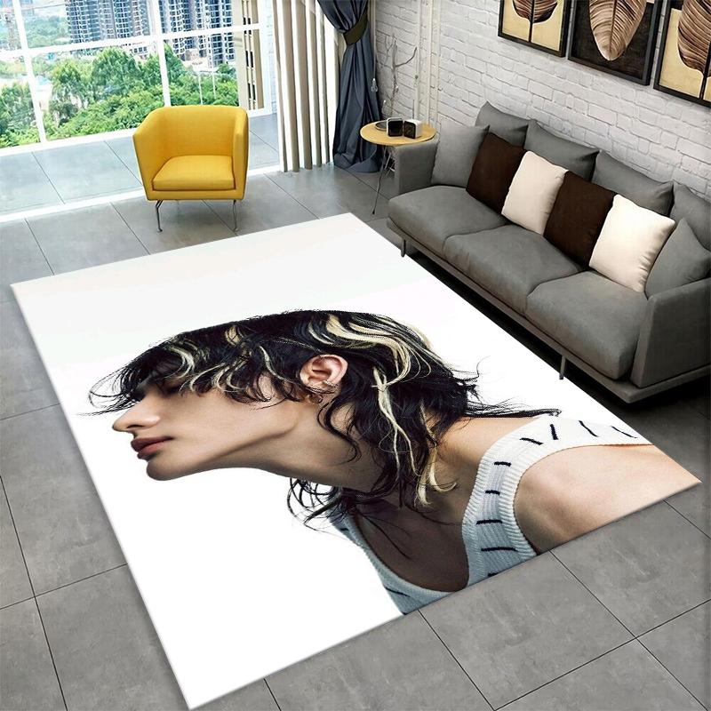 Kpop Hyunjin Stray Kids Music star Carpet Rug for Playroom Bedroom Living Room Sofa Home Decor,kid Area Rug Non-slip Floor Mat